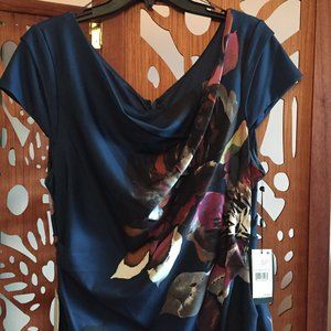 NWT Adrianna Papell Navy Watercolor Floral Dress